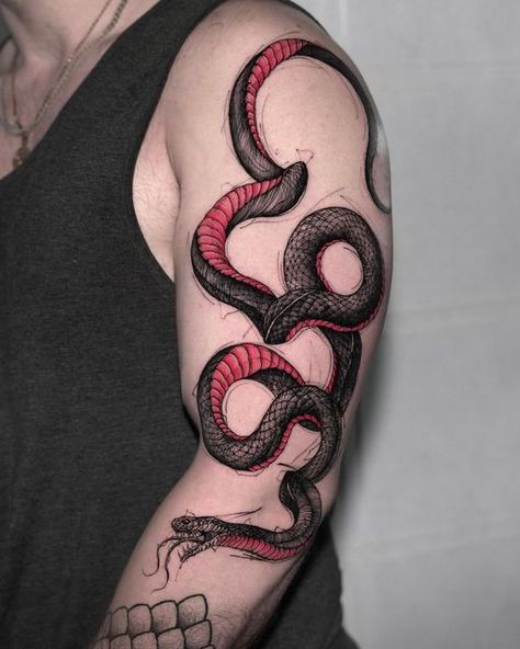 Red Belly Black Snake, Black Snake Tattoo, Red And Black Snake, Tattoo Trash, Black And White Snake, Rose Drawing Tattoo, Snake Tattoos, G Tattoo, Belly Tattoo