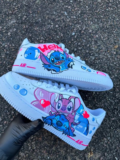 Af1 Custom Stitch Trainers/ Kicks/ Christmas - Etsy UK Stitch Air Force Ones, Stitch Quinceanera Theme, Lilo And Stitch Shoes, Stitch Trainers, Stitch Boots, Shoes Stitch, Stitch Shoes, Lilo And Stitch Merchandise, Neon Shoes