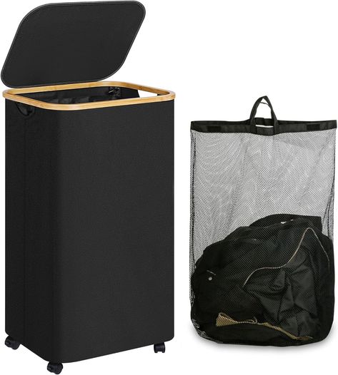 This laundry hamper has received largely positive reviews, with customers noting its large capacity, durability, and ease of mobility. The removable inner bag and lid are also mentioned as helpful features. Hamper With Wheels, Laundry Hamper With Wheels, Bedroom Laundry Room, Laundry Basket With Lid, Bedroom Laundry, Laundry Basket Organization, Dirty Clothes Basket, Basket With Lid, Clothes Hamper