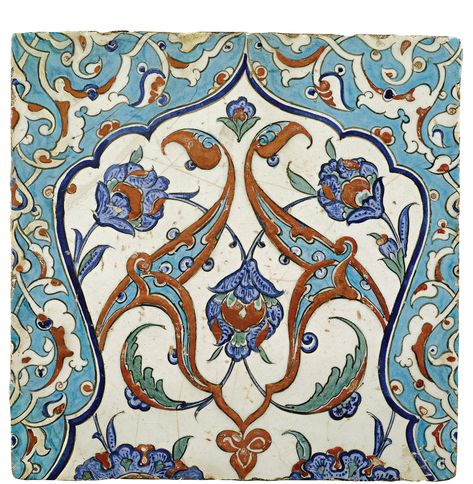 AN IZNIK POLYCHROME TILE, TURKEY, CIRCA 1580 Islamic Tiles, Middle Eastern Art, Iznik Tile, Turkish Tile, Turkish Tiles, Turkish Ceramics, Turkish Design, Eastern Art, Turkish Art