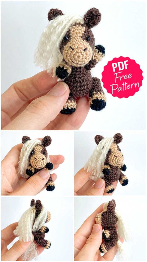 Crochet Horse Free Amigurumi PDF Pattern - Amigurumi Crochet Small Farm Animals, Crochet Horse Keychain Free Pattern, Amigurumi Free Pattern Horse, Small Horse Crochet Pattern Free, Mini Horse Crochet Pattern Free, Free Crochet Horse Pattern, Mini Horse Crochet, Crochet Horse Pattern Free Amigurumi, Horse Crochet Pattern Free