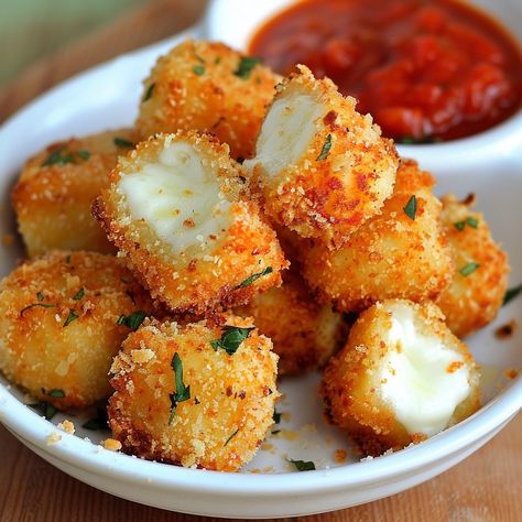 Fried Cheese Bites, Cheese Dippers, Cheesy Bites, Gourmet Food Plating, Fried Cheese, Instagram Recipes, Snacks Easy, Twisted Recipes, Cheese Cubes