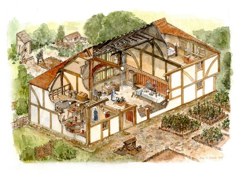 Medieval house in East Sussex | The final cutaway drawing. I… | Flickr Colour Studies, City Houses, Medieval House, Hall House, Houses Interior, Medieval City, Medieval Houses, Medieval Life, Medieval World