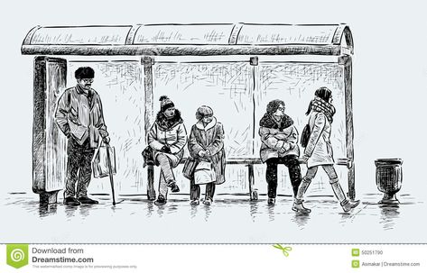 Bus Stop Drawing Sketch, Bus Stop Sketch, Bus Stop Drawing, Paris Draw, One Perspective Drawing, Bus Illustration, Bus Drawing, Cr7 Wallpapers, Human Sketch