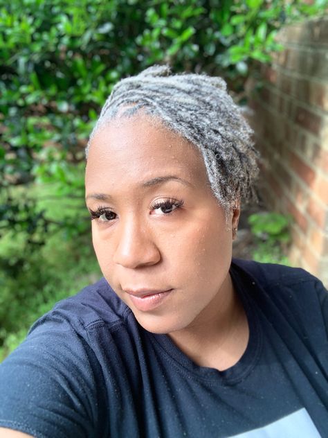 Salt And Pepper Microlocs, Salt And Pepper Locs Black Women, Grey Locs Black Women, Loc Stages, Salt And Pepper Locs, Grey Hair Locs, Gray Locs, Grey Locs, Gray Braids