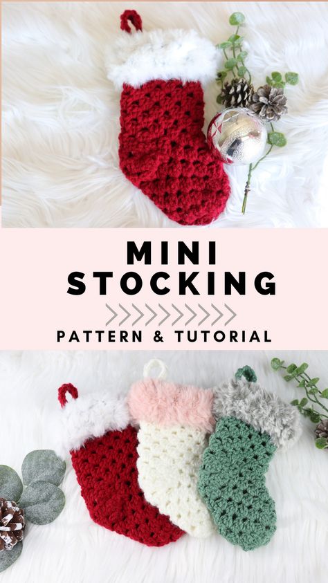 This adorable MINI Granny Stitch Stocking Crochet Pattern is perfect for your family & friends during the Christmas season, and works up extremely easily and quickly. This beginner friendly crochet pattern will having you stitching the granny stitch with ease and enjoyment. Let me know what you are going to use your MINI stocking for. Crochet Stocking Pattern Free, Christmas Stocking Patterns, Christmas Stocking Pattern Free, Stocking Pattern Free, Stocking Crochet, Stocking Patterns, Crochet Christmas Stocking Pattern, Mini Christmas Stockings, Crochet Stocking