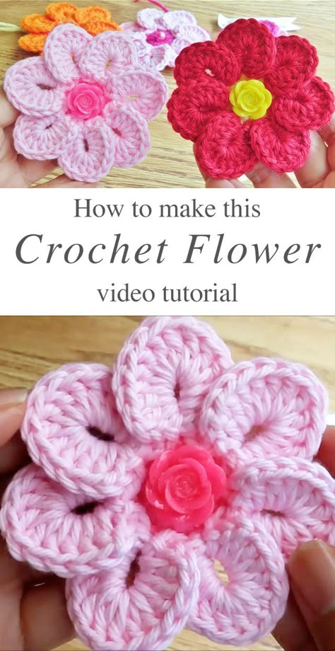 Simple Crochet Flower, Crochet Numbers, Bookmark Crochet, Daisy Duke, Crochet Flowers Easy, Crochet Flowers Free Pattern, Simple Crochet, Haken Baby, Crochet Flower Tutorial