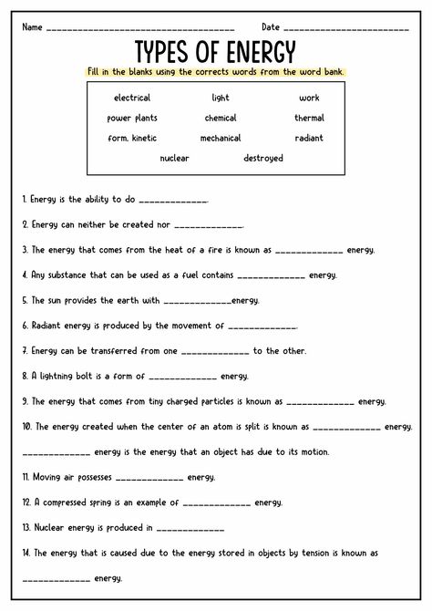 Different Forms of Energy Worksheets Science 6th Grade Worksheets, Science Worksheets Grade 6, Science Energy Activities, Energy Transformation Worksheet, Energy Worksheets Grade 4, Sources Of Energy Worksheet, Types Of Energy Worksheet, 8th Grade Worksheets Free Printable, Grade 5 Science Worksheets