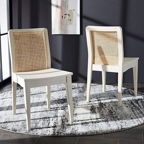 Amazon.com: Safavieh Home Collection Benicio White/Natural Rattan Dining Chair (Set of 2) DCH1005B-SET2 : Everything Else Woven Dining Chairs, Rattan Dining, Rattan Dining Chairs, White Dining Chairs, Metal Dining Chairs, Coastal Charm, Parsons Chairs, Dining Room Bar, Wood Chair