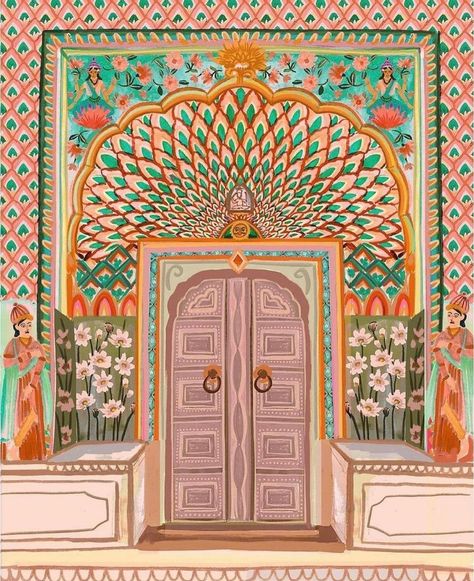 Rhi James on Instagram: “The next india print I want to show you is the lovely lotus gate 😍. - Story time: I never actually saw this gate in real life 🥲 but I…” Indian Gate, India Illustration, Buildings Art, Mughal Art Paintings, Wall Art Travel, Travel Painting, Indian Prints, Henri Rousseau, Creative Block