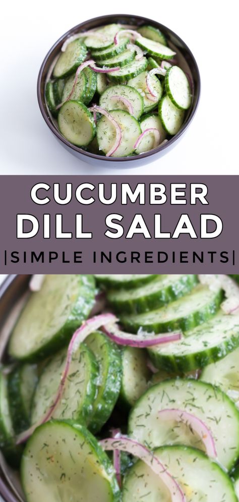 A fresh Cucumber Dill Salad is a summer side dish classic. This salad is made with crisp English cucumbers, red onion and a quick oil and vinegar, dill based dressing. As an added bonus, the dill vinaigrette is delicious on all sorts of things! Dill Salad Recipe, Dill Vinaigrette, Cucumber Onion Salad, Cucumber Salad Vinegar, Dill Salad, Easy Cucumber Salad, Cucumber Dill Salad, Dill Recipes, Easy Whole 30 Recipes