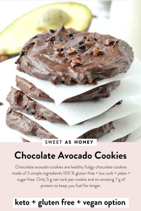 Chocolate Avocado Cake, Fudgy Cookies, Healthy Chocolate Cookies, Avocado Cookies, Chia Egg, Egg Chocolate, Avocado Dessert, High Protein Desserts, Chocolate Avocado