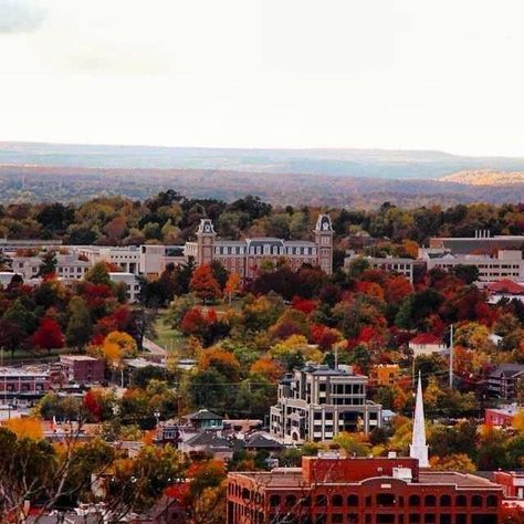 Downtown Fayetteville Arkansas in the Fall Old Main on U of A Campus Visit Arkansas, U Of A, Fayetteville Arkansas, Ozark Mountains, Dream College, Immaculate Conception, College Town, University Of Arkansas, Arkansas Razorbacks