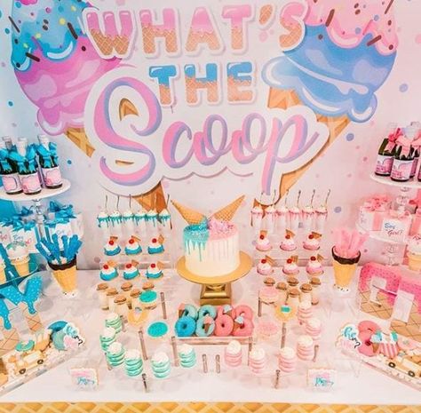 What's The Scoop Gender Reveal, Scoop Gender Reveal, Ice Cream Gender Reveal, Cream Gender Reveal, Gender Reveal Party Food, Gender Reveal Diy, Simple Gender Reveal, Gender Reveal Baby Shower Themes, Twin Gender Reveal