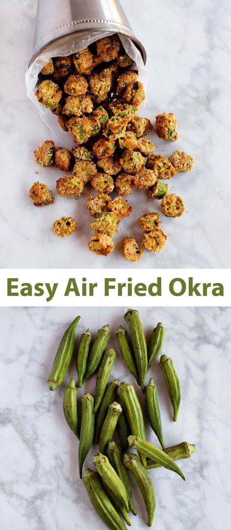 Air Fried Okra - A Beautiful Mess Airfry Okra Recipe, Air Fried Okra Recipe, Air Fried Okra, Air Fry French Fries, Fried Okra, Okra Recipes, Air Fried Food, Air Fryer Oven Recipes, Air Fry Recipes