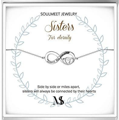 SOULMEET Sterling Silver Sister Gifts from Sister,Sister for Eternity Bracelet Gift for Best Sisters,Christmas Mother's Day Birthday Jewelry Gift for Sisters Sister Valentine, Eternity Bracelet, Silver Sisters, Love My Sister, Sister Bracelet, Sister Sister, Sister Christmas, Interlocking Hearts, Infinity Design