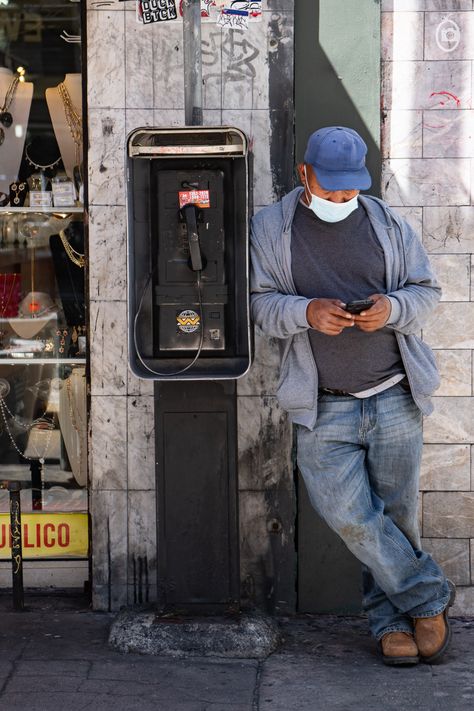 Pay Phone Photoshoot, Payphone Photoshoot, Person On Phone Reference, Someone On Their Phone, Person On Phone, Man On Phone, Public Phone, Space Age Fashion, Headshots Portraits