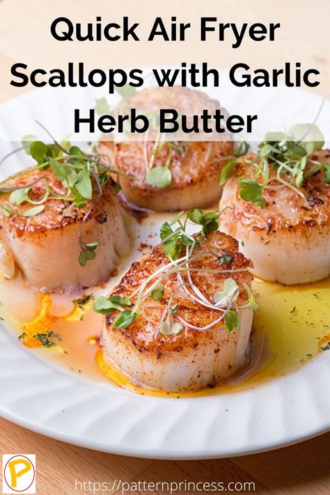 Air Fryer Scallops, Air Fryer Recipes Salmon, Air Fryer Recipes Snacks, Air Fryer Fish, Garlic Herb Butter, Scallop Recipes, Shawl Crochet, Air Fryer Dinner Recipes, Air Fryer Recipes Easy