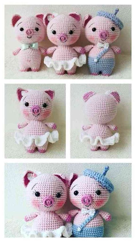 Cute Piggy, Free Amigurumi Crochet Patterns, Free Pattern Crochet, Crochet Pig, Crochet Slipper Pattern, Crochet Keychain Pattern, Crochet Mouse, Amigurumi Animals, Crochet Baby Toys