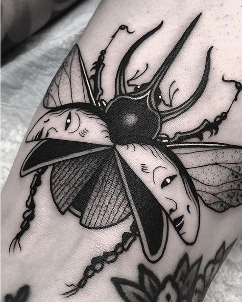 Woodsy Tattoos, Scarab Tattoo, Rhinoceros Beetle, Interesting Tattoos, Beetle Tattoo, Bug Tattoo, Insect Tattoo, Work Tattoo, Tattooed Women