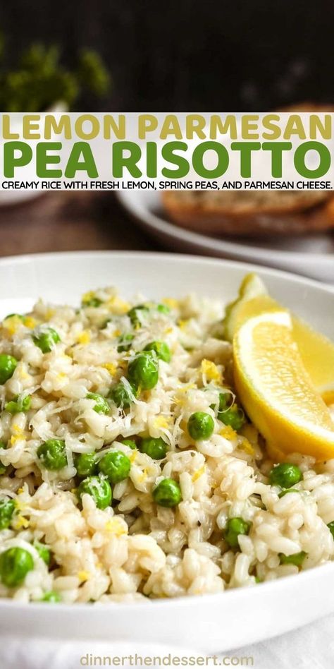 Lemon Pea Risotto, Spring Risotto Recipes, Creamy Rice Side Dish, Easy Risotto Recipes, Rice With Lemon, Friday Dinners, Italian Side Dish, Spring Risotto, Risotto With Peas