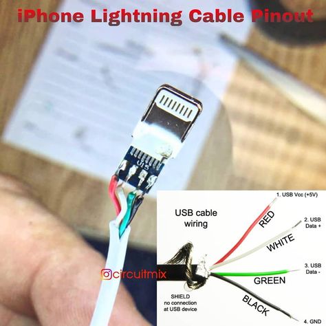 CIRCUITMIX on Instagram: “🔴 Lightning cable pin-out 👥 Save & Share it 😍 Please follow us 👉@circuitmix ___” Electronics Projects For Beginners, Iphone Charger Cord, Iphone Light, Smartphone Repair, Apple Charger, Info Board, Electronics Basics, Electronic Circuit Projects, Electronics Mini Projects