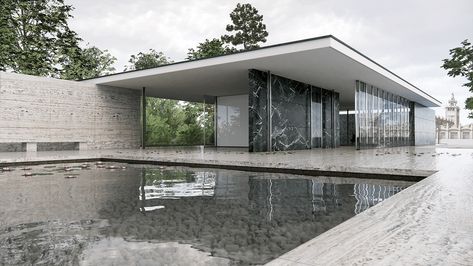 Ludwig Mies Van Der Rohe Architecture, Miles Van Der Rohe, Mies Van Der Rohe Barcelona Pavilion, Mies Van Der Rohe Architecture, Barcelona Pavilion, Pavilion Plans, Timber Architecture, Revit Architecture, Ludwig Mies Van Der Rohe