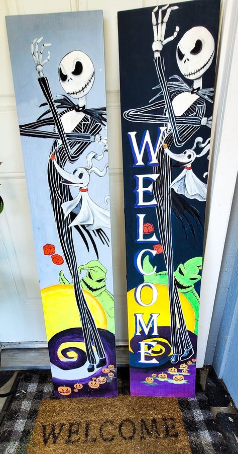 Jack Skellington Front Porch Decor, Jack Skellington Welcome Sign, Nightmare Before Christmas Door Sign, Nightmare Before Christmas Porch Sign, Nightmare Before Christmas 2, Halloween Decorations To Make, Classy Halloween Decor, Daily Crafts, Nightmare Before Christmas Decorations