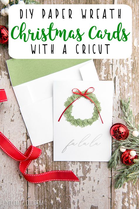 Christmas Cards With Cricut Maker, Cricut Cards Ideas Cardmaking Christmas, Christmas Card Cricut Free, Christmas Wreath Cricut, Christmas Cards Handmade Cricut, Cricut Christmas Cards Ideas, Paper Wreath Diy Christmas, Christmas Cards Cricut, Diy Christmas Cards Cricut