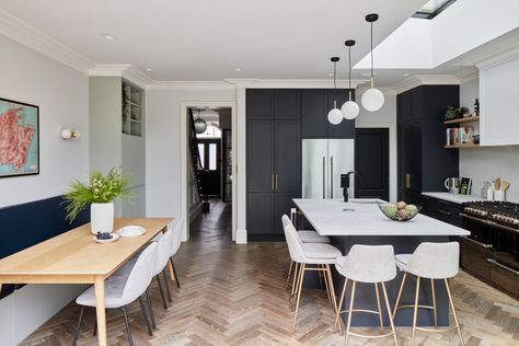 Dark Blue Shaker-Style Kitchen by Muchmore Design & Pad - The Kitchen Think Small Open Plan Kitchens, Small Open Kitchens, French Provincial Kitchen, Clarendon Homes, Modern French Provincial, Living Room Floor Plans, Closed Kitchen, Open Kitchen And Living Room, Provincial Home