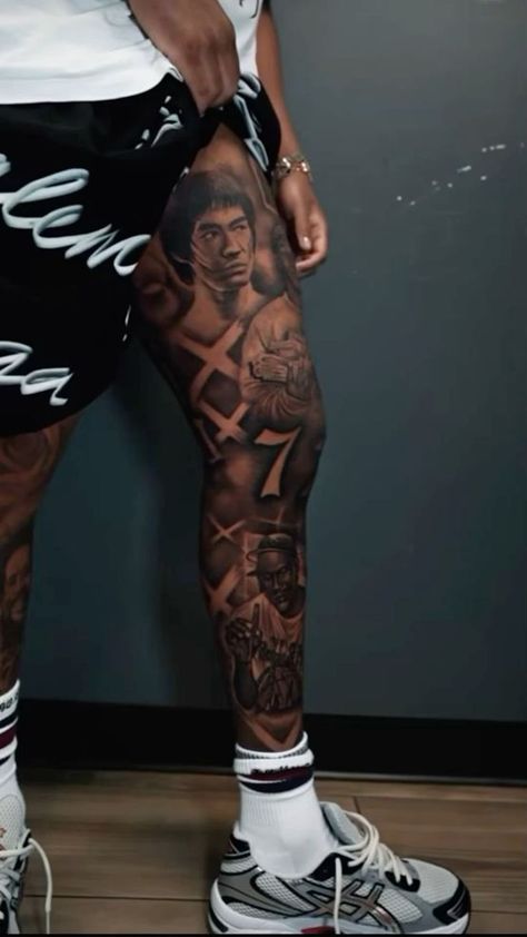 Gervonta Davis Tattoos, Men Leg Sleeve Tattoo Ideas, Tattoo Wade, Leg Sleeve Tattoo Male, Animal Tattoos For Men, Full Leg Tattoos, Tattoo Outline Drawing, Forarm Tattoos, Half Sleeve Tattoos For Guys