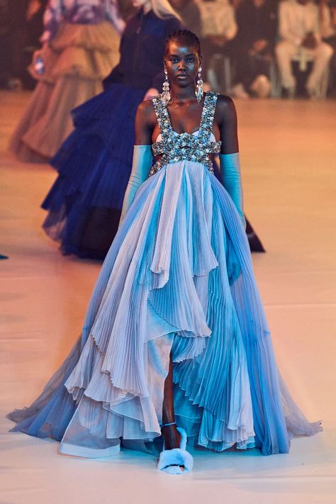 Adut Akech, Milano Fashion Week, Fall 2022, Fashion Line, Fashion Show Collection, Contemporary Fashion, Couture Dresses, Model Dress, Blue Dress