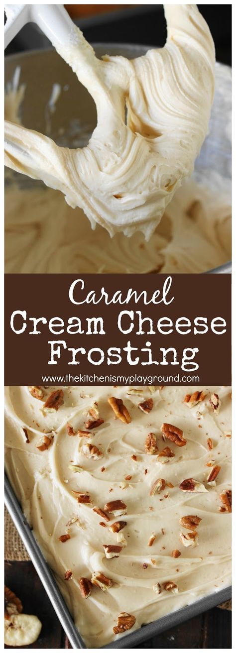 Caramel Cream Cheese Frosting pin image Caramel Cream Cheese Frosting, Caramel Recipe, Diy Easy Recipes, Caramel Cream, Homemade Frosting, Caramel Frosting, Caramel Creams, Recipes Cake, 1 Cake