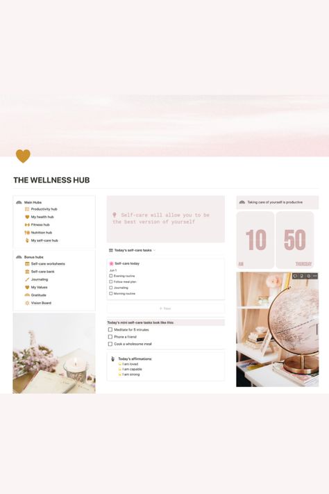 Wellness Notion Template, Notion Health Template, Wellness Notion, Notion Layout, Notion Header, Life Planner Notion, Freelancer Tips, Notion Life Planner, Life Planner Organization