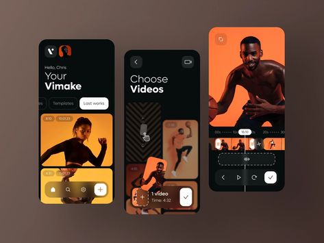 Vimake — Video Editor Mobile App by Ivan Korenchuk on Dribbble Fitness App Ui, Bento Design, Unique Website Design, Social Media Branding Design, App Interface Design, Typography Branding, Fitness App, App Design Inspiration, App Interface