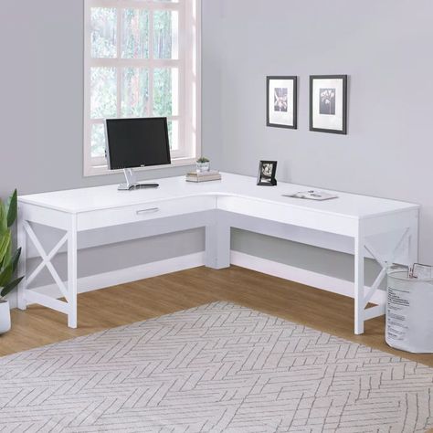 White L Shaped Desk, Organizing Supplies, L Desk, L Shape Desk, Desk Wood, Corner Office, Shaped Desk, Farmhouse Aesthetic, White Drawers