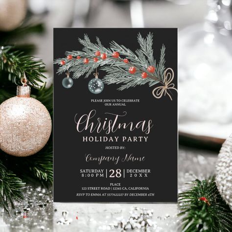 Elegant Christmas Party Invitations, Invitation Corporate, Hosting Holiday Party, Elegant Christmas Party, Corporate Holiday Party, Blue Christmas Ornaments, Font Typography, Christmas Dinner Party, Christmas Party Invitation