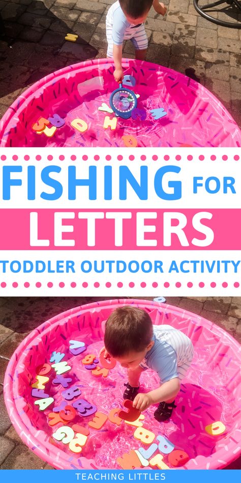 Fishing For Letters, Outdoor Activities For Toddlers, Learn Letters, Toddler Outdoor, Baby Play Activities, Aktiviti Kanak-kanak, Sensory Activity, Baby Learning Activities, Daycare Activities