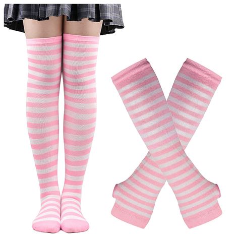 PRICES MAY VARY. 🍒🍒【Package included】: You will receive 1 pairs of striped knee high socks and 1 pairs of fingerless long gloves. 🍒🍒【Comfortable material】: These women striped socks and gloves are made of quality polyester yarn, which is soft to touch and comfortable to wear, breathable, not easy to slip, good elasticity, which can bring you a good wearing experience and last for a long time use 🍒🍒【Diverse styles】: These socks come in simple, classic, retro, casual, and sporty styles, whic Blue Thigh High Socks, Striped Fingerless Gloves, Striped Knee High Socks, Christmas Cosplay, Striped Stockings, Halloween Socks, Kawaii Christmas, Winter Mittens, Skirts Jeans