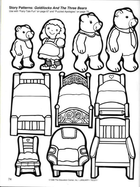 Storytime and more: Goldilocks and the Three Bears Story Patterns coloring page printable Fairy Tales Unit, Felt Board Stories, Fairy Tale Theme, Traditional Tales, The Three Bears, Goldilocks And The Three Bears, Fairytale Nursery, Felt Stories, Flannel Board