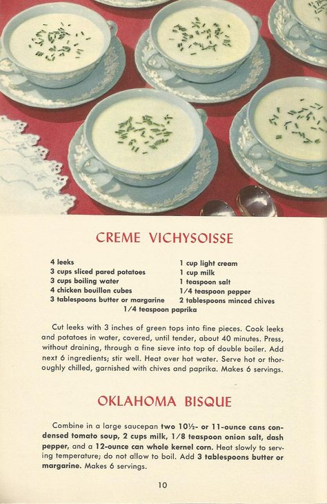 Vintage Recipes, 1950s, 1950s recipes, soups Vintage Recipes 1950s, 1950s Recipes, 1920s Food, Scrumdiddlyumptious Recipes, Potatoes Dishes, Pioneer Recipes, Bisque Soup Recipes, Magazine Recipe, Cottagecore Recipes