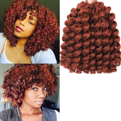 PRICES MAY VARY. 【Type of Crochet Braid Hair】：Short Crochet Hair,Curly Crochet Hair, Wand Curls Crochet Hair,Jumpy Wand Curl,Jamaican Bounce Crochet Hair, Wand Curl Crochet Hair 2X Fluffy Wand Curl 【Wand curl braids Length&packaging】:8 Inch,4 Packs/lot ,20 strands/pack,(80±5)g/pack, Usually 4 packs 80strands can full one head.Fashion beauty colors available 1B,350,T30, T30/27, Tgray, 27/613.Free Crochet hook as gifts 【Wand curl braids Hair Featural】: Natural Looking, Tangle Free, Easy Brushing, Easy Separating, Easy to Crochet, Light & Soft, Let You Feel More Comfortable When Using and You Can Use It for Long Time 【Use Tips】:We suggest you wear a wig cap when you wear the Jamaican wand curl crochet braids hair,before you are going to bed. Wish you can take good care of the hair , you can u Ginger Curly Crochet Hair, Ginger Crochet Hair, Black Women Extensions, Types Of Crochet Hair, Crochet Hair Curly, Wand Curl Crochet Hair, Jamaican Bounce Crochet, Curl Wand, Braids Length