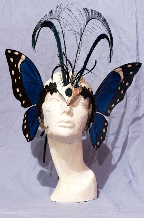 Insect Headpiece, Butterfly Inspired Fashion, Moth Accessories, Moth Mask, Butterfly Headpiece, Bug Costume, Butterfly Mask, Butterfly Costume, Blue Morpho Butterfly