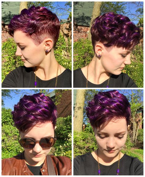 My purple pixie #pixie #purplehair Dyed Pixie Cut, Transition Hairstyles, Purple Pixie Cut, Red Pixie Cuts, Short Purple Hair, Purple Pixie, Red Pixie, Purple Hair, Pixie Cut