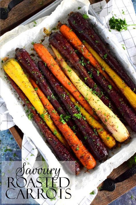 Colored Carrots Recipe, Tri Colored Carrots Recipe, Colored Carrots, Potato Recipes Roasted, Carrots In Oven, Cheese Grits Recipe, Vegetable Enchiladas, Roasted Rainbow Carrots, Sweet Potato Recipes Roasted