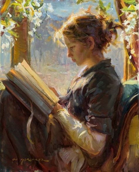 The Garden Window. Daniel F. Gerhartz, American (1965-). Daniel F Gerhartz, Galleria D'arte, Bel Art, Reading Art, Art Et Illustration, Reading A Book, Art And Illustration, Ethereal Art, Classical Art