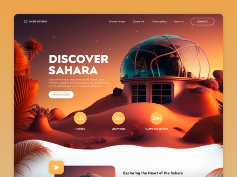 Fictional illustrated web design for a real estate agency selling accomodation in Sahara desert. Hope you enjoy it! Website Landing Page Design, Website Landing Page, Sahara Desert, Real Estate Company, Real Estate Agency, Life Photo, Landing Page Design, Real Estate Companies, Page Design