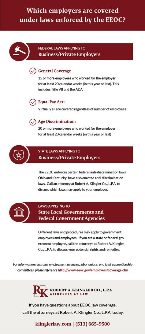 What are the requirements for an employer to be covered under the laws enforced by the EEOC? Find out from Robert A. Klingler Co., L.P.A. in Cincinnati, OH. Employment Law Human Resources, Equal Pay, Studying Law, Employment Law, Blog Social Media, Social Media Business, Human Resources, Social Security, Cincinnati