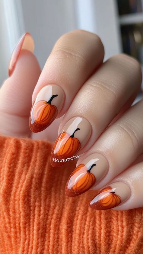 Pumpkin Nail Ideas, Pumpkin Nail Designs, Style For Autumn, Almond Acrylic Nails Designs, Pumpkin Nail, Checkered Nails, Black Halloween Nails, Halloween Nails Easy, Quick Nail