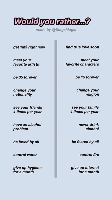 Asking All Them Questions, Christian Youth Games, Questions For Mom, Speaking Questions, Would You Rather Quiz, Funny Conversation Starters, Funny Would You Rather, Question Games, Would U Rather